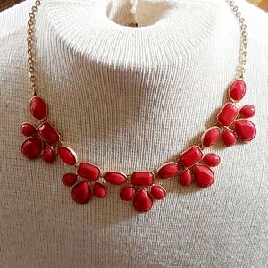Faceted Red Acrylic with gold Tone  Statement Necklace